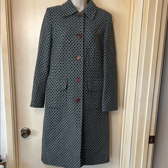Oasis 100% Virgin Wool Green and Brown Overcoat size UK 14